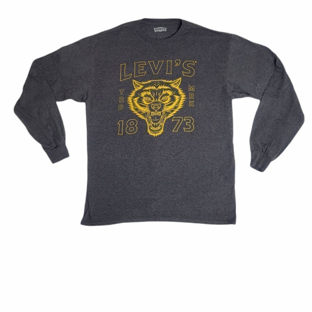 LEVI'S 1873 gray wolverine graphic long sleeve crew neck tee‎ shirt unisex L